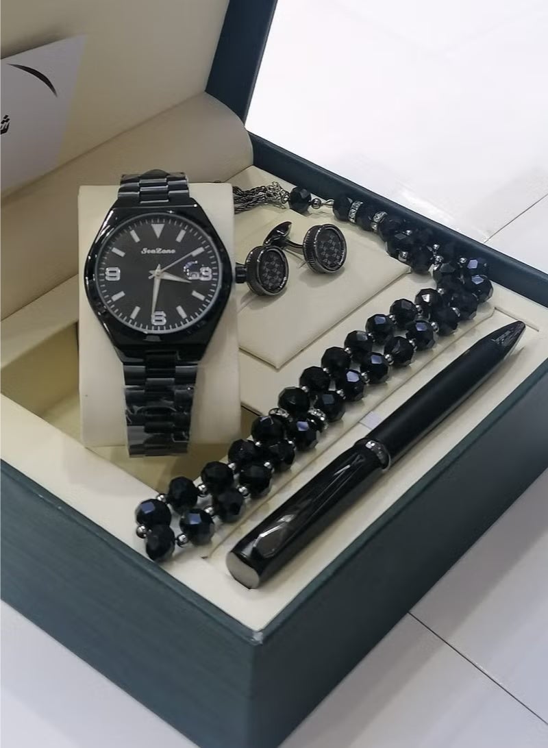 ريفولي طقم رجالي من الستانلس ستيل مكون من ساعة وسبحة وقلم وازرار اكمام القمصان - Image 1